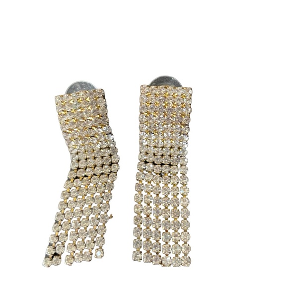 Vintage gold and white/clear stone chandelier earrings - Picture 2 of 4